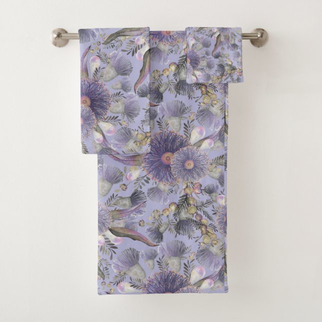 Romantisches Mauve Wattle & Eucalyptus Badtuch Set (Insitu)