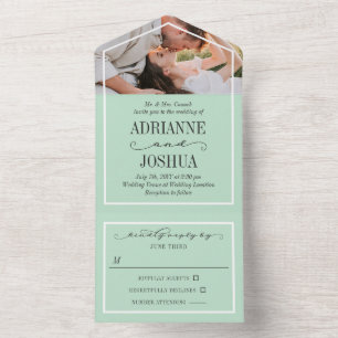 Romantisches Mint Green Foto Hochzeit All In One Einladung
