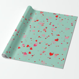 Romantisches Mintgrün Rote Herzen Valentinstag Geschenkpapier