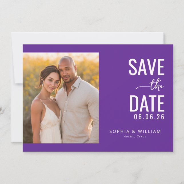 Romantisches modernes Foto in Lila Save The Date (Vorderseite)