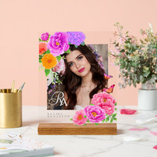 Romantisches Monogram Peonies Garden Foto Acrylschild