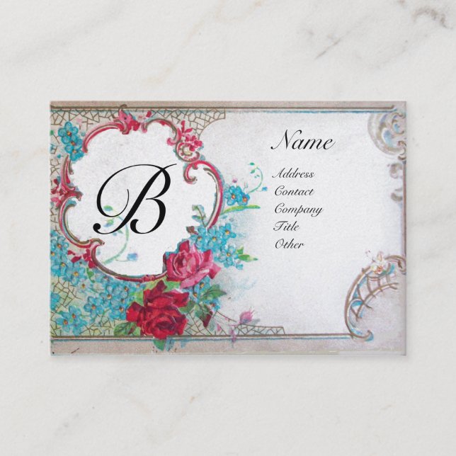 ROMANTISCHES MONOGRAM, platinmetallisches Papier,  Visitenkarte (Vorderseite)