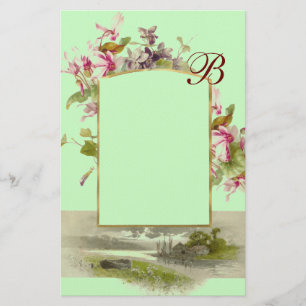 ROMANTISCHES MONOGRAMM / CYCLAMEN, rosa grün Briefpapier