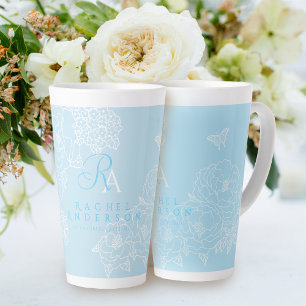 Romantisches Monogramm Pfingstrosen Garten Blau Milchtasse