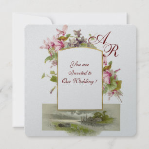 ROMANTISCHES MONOGRAMM,ROSA CYCLAMEN, Florales Sil Einladung