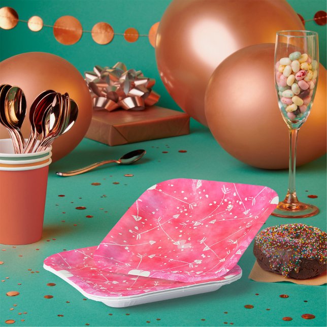 Romantisches Muster für Wasserfarben, rosa Herzen  Pappteller (Von Creator hochgeladen)