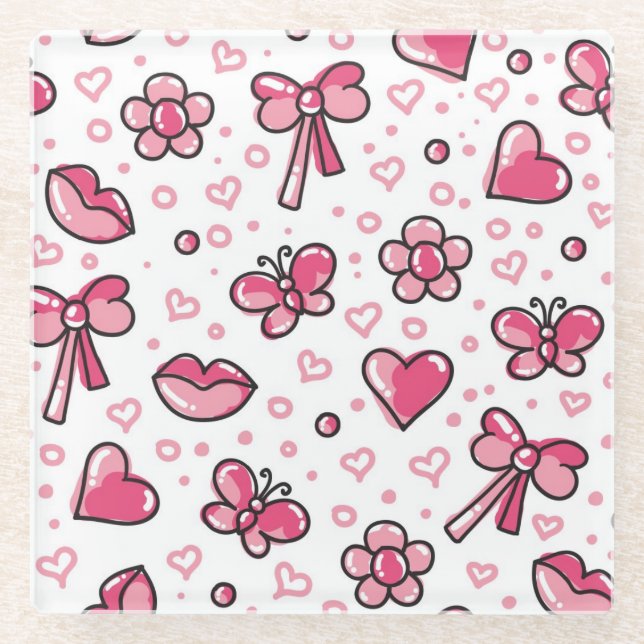 romantisches Muster Glasuntersetzer (Vorderseite)