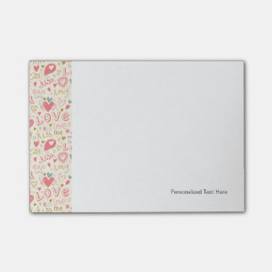 Romantisches Muster mit Herzen und den Lippen Post-it Klebezettel
