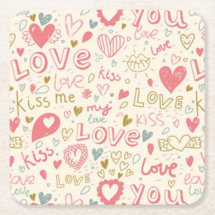 Romantisches Muster mit Herzen und den Lippen Rechteckiger Pappuntersetzer