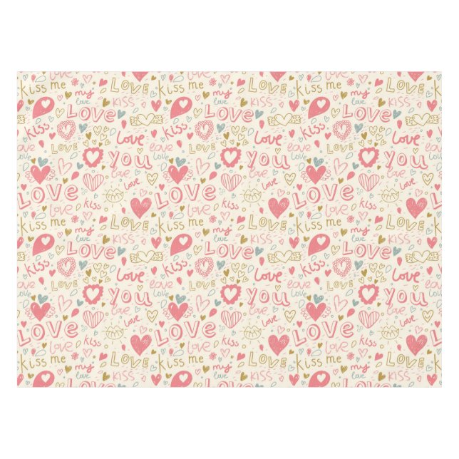 Romantisches Muster mit Herzen und den Lippen Tischdecke (Vorderseite (Horizontal))
