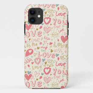 Romantisches Muster mit Herzen und Lippen Case-Mate iPhone Hülle