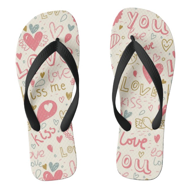 Romantisches Muster mit Herzen und Lippen Flip Flops (Fußbett)