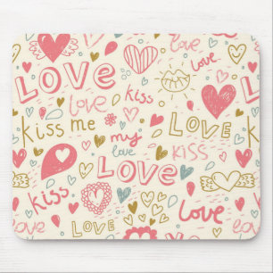 Romantisches Muster mit Herzen und Lippen Mousepad