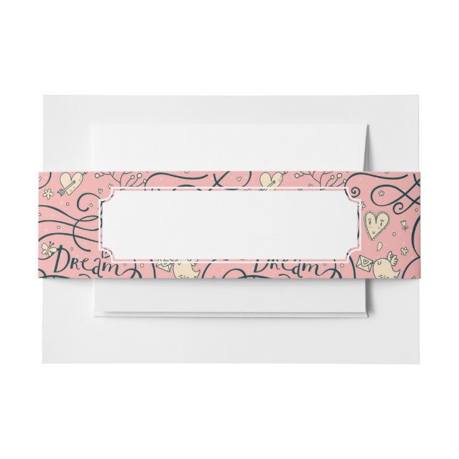 Romantisches Muster mit Herzen und Vögeln Einladungsbanderole (Vorderseite Beispiel)