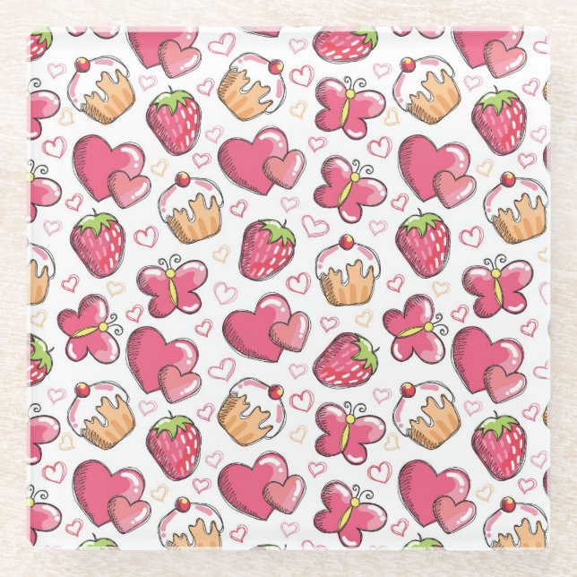 romantisches Nahrungsmittelmuster Glasuntersetzer (Vorderseite)