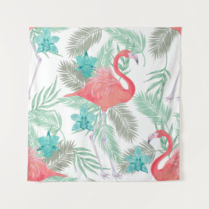 Romantisches nahtloses Muster mit Flamingo-Vogel u Wandteppich