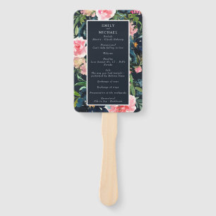 Romantisches Navy Blue Blush Pink Floral Programm Fächer