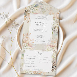 Romantisches neutrales Vintages Hydrangeas-Abendes All In One Einladung
