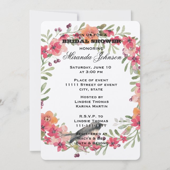 Romantisches Oleander Bird Pink Brautparty Einladung (Vorderseite)