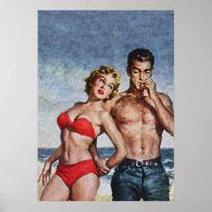 Romantisches Paar am Strand Vintagen Pulp Cover Poster