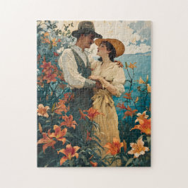 Romantisches Paar auf dem Vintagen Lippenfeld Puzzle
