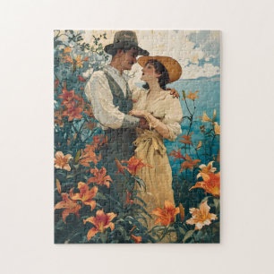 Romantisches Paar auf dem Vintagen Lippenfeld Puzzle
