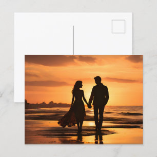 Romantisches Paar bei Sonnenuntergang Postkarte