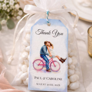 Romantisches Paar Fahrrad Hochzeit Danke Geschenkanhänger