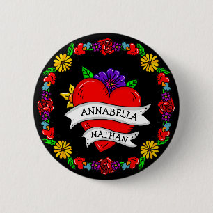 Romantisches Paar-Geschenk   Tattoo Style Art Button