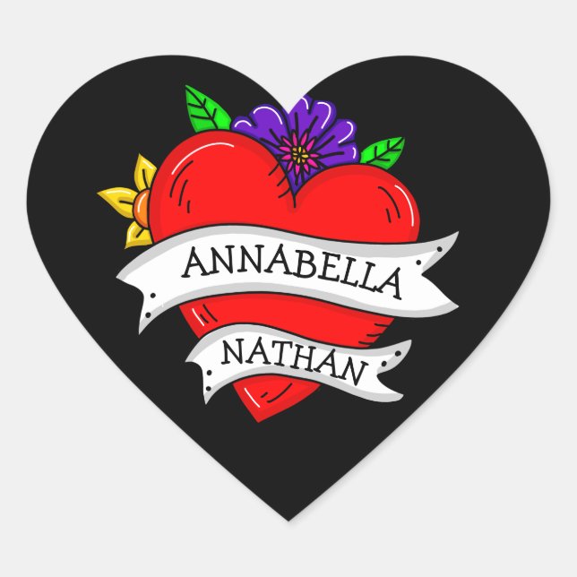 Romantisches Paar-Geschenk | Tattoo Style Art Herz-Aufkleber (Vorderseite)