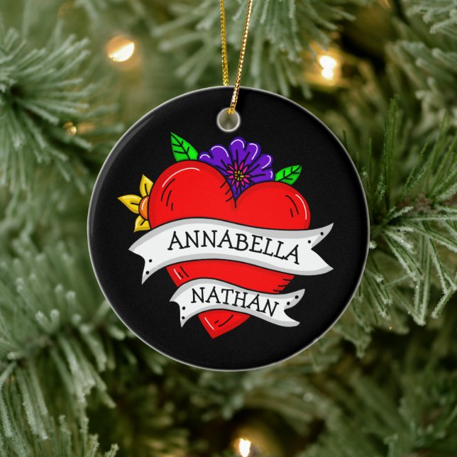 Romantisches Paar-Geschenk | Tattoo Style Art Keramik Ornament (Baum)