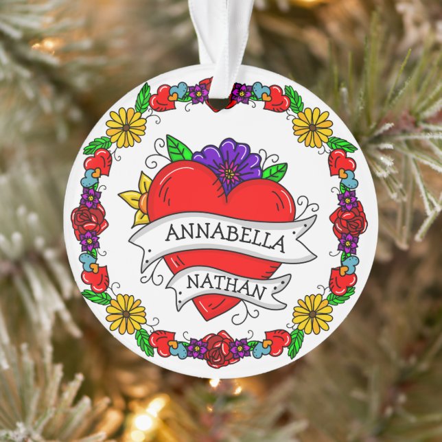 Romantisches Paar-Geschenk | Tattoo Style Art Ornament (Baum)