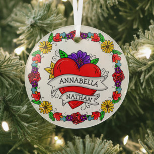 Romantisches Paar-Geschenk Tattoo Style Art Ornament Aus Glas