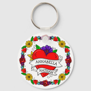 Romantisches Paar-Geschenk   Tattoo Style Art Schlüsselanhänger