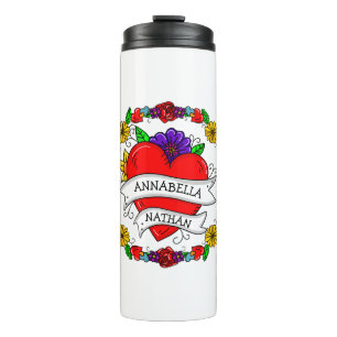 Romantisches Paar-Geschenk Tattoo Style Art Thermosbecher