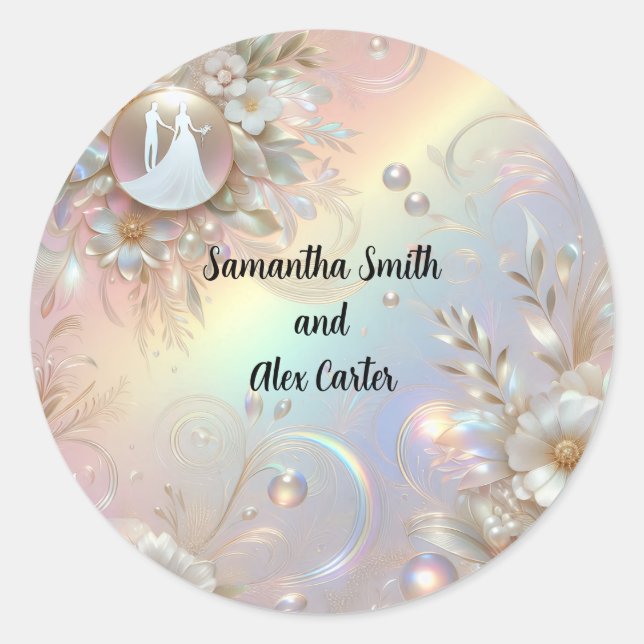 Romantisches Paar Hochzeitsticker Runder Aufkleber (Vorderseite)