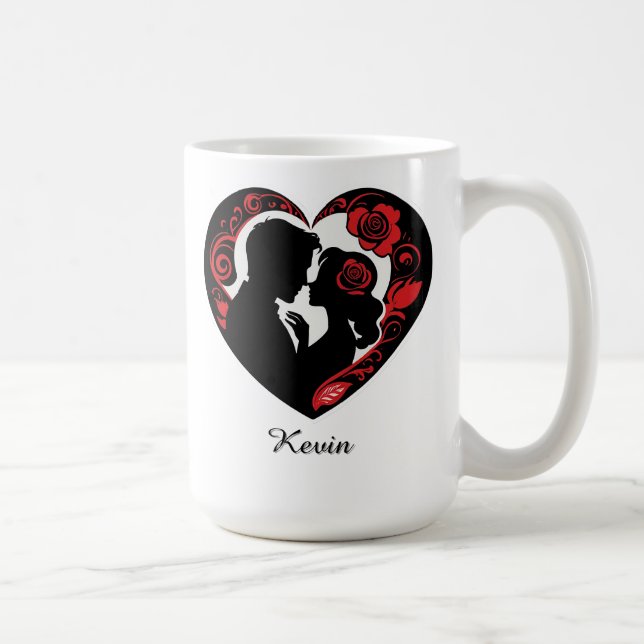 Romantisches Paar in einem Herzrahmen Kaffeetasse (Rechts)