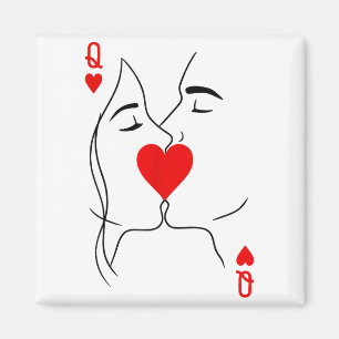 Romantisches Paar Küsst Herzkönigin beim Pokern Magnet
