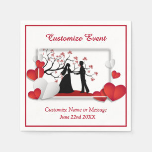 Romantisches Paar Silhoutte Rote Herzen Personalis Serviette