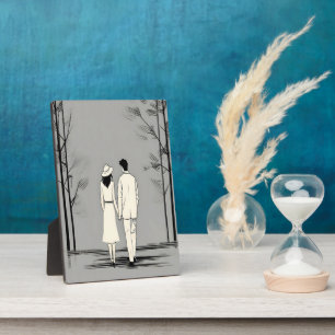 Romantisches Paar Spaziergang Minimalistische Lini Fotoplatte