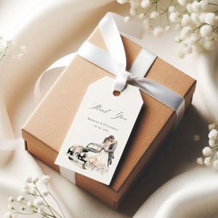 Romantisches Paar Vintage-Auto Hochzeit Danke Geschenkanhänger