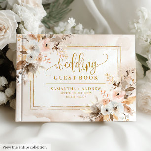 Romantisches Pale Pink Gold Boho Herbst Gästebuch