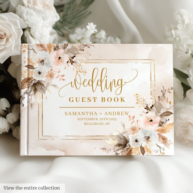 Romantisches Pale Pink Gold Boho Herbst Gästebuch (Romantic Pale Pink Gold Boho Autumn Guest Book)