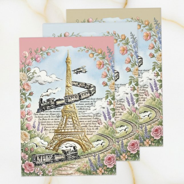 Romantisches Paris, Eiffelturm, französische Kunst Geschenkpapier Set (Romantic Paris Wrapping Paper, Eiffel Tower / French Art)