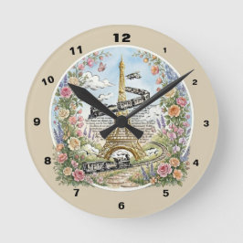 Romantisches Paris, Eiffelturm, französische Kunst Runde Wanduhr
