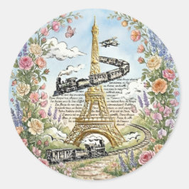 Romantisches Paris, Eiffelturm, französische Kunst Runder Aufkleber