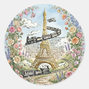 Romantisches Paris, Eiffelturm, französische Kunst Runder Aufkleber