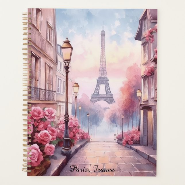 Romantisches Paris Frankreich – Eiffelturm Floral Planer (Vorderseite)