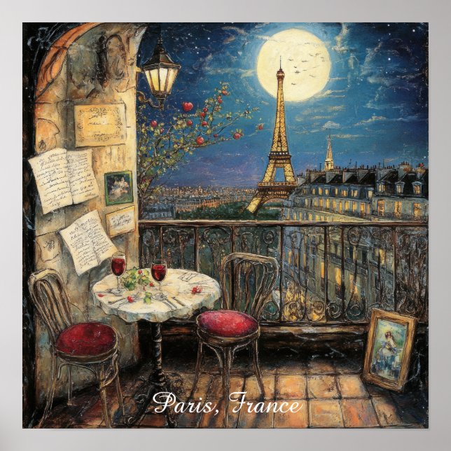 Romantisches Paris Frankreich Eiffelturm Illustrat Poster (Vorne)