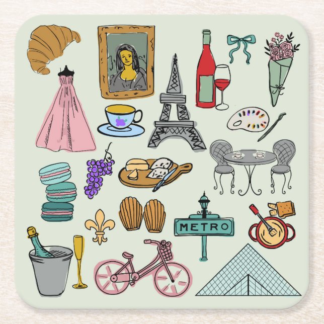 Romantisches Paris Rechteckiger Pappuntersetzer (Vorderseite)